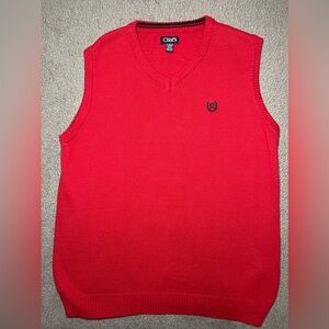 Chaps Sweater Vest Kids XL (18/20) Red V-Neck Cotton Preppy
